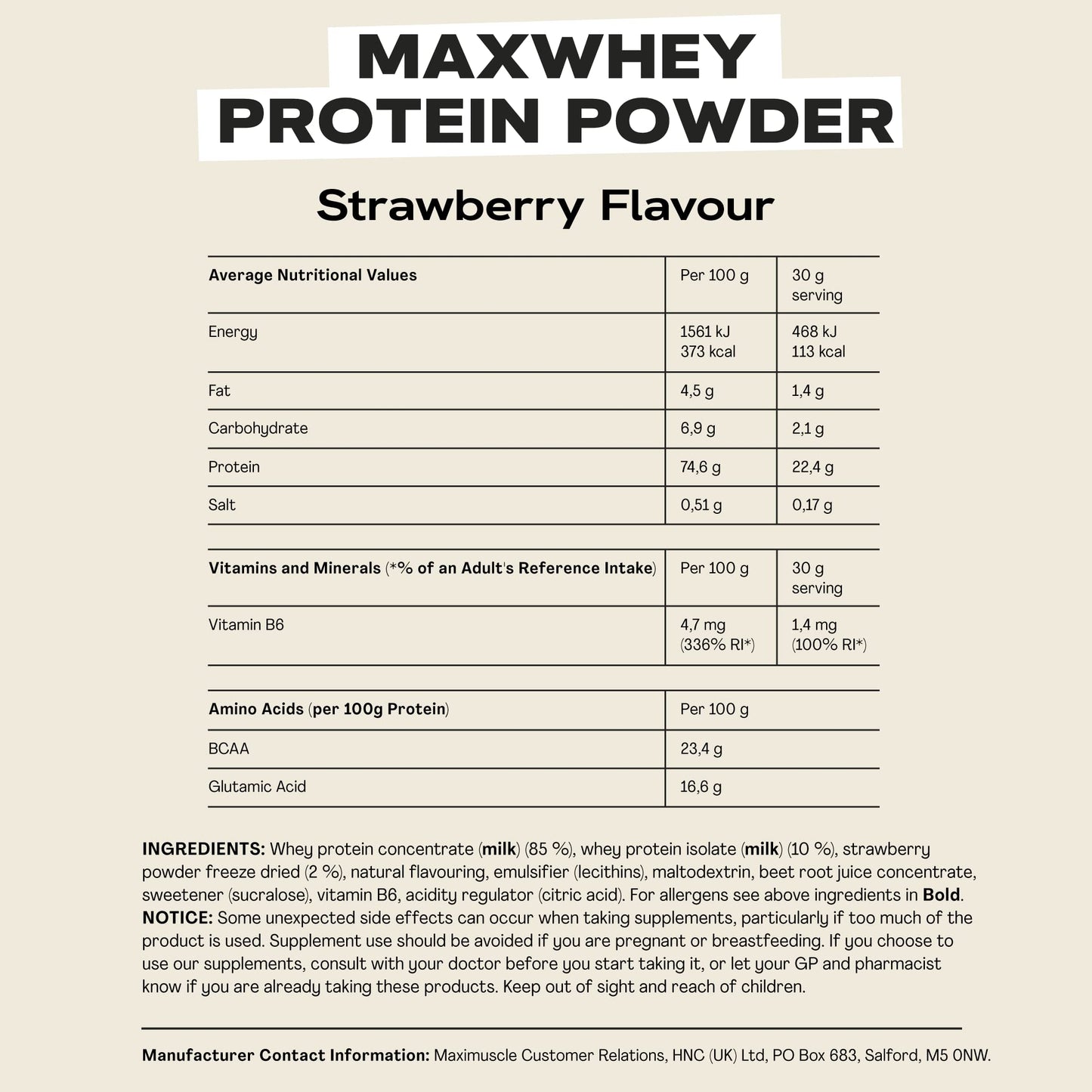 MaxiNutrition - MaxWhey - Whey Protein Powder Strawberry - Low-Fat - Low Sugar