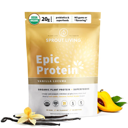 Sprout Living Epic Protein, Plant Based Protein & Superfoods Powder, Vanilla Lucuma 