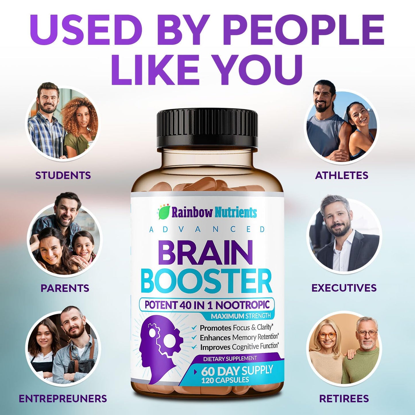 40-in-1 Brain Booster Supplements for Memory, Focus, Clarity, Energy, Performance