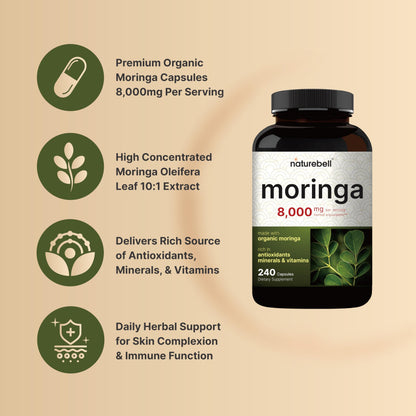 NatureBell Moringa Oleifera 8000mg Per Serving | 240 Capsules, Made with Organic