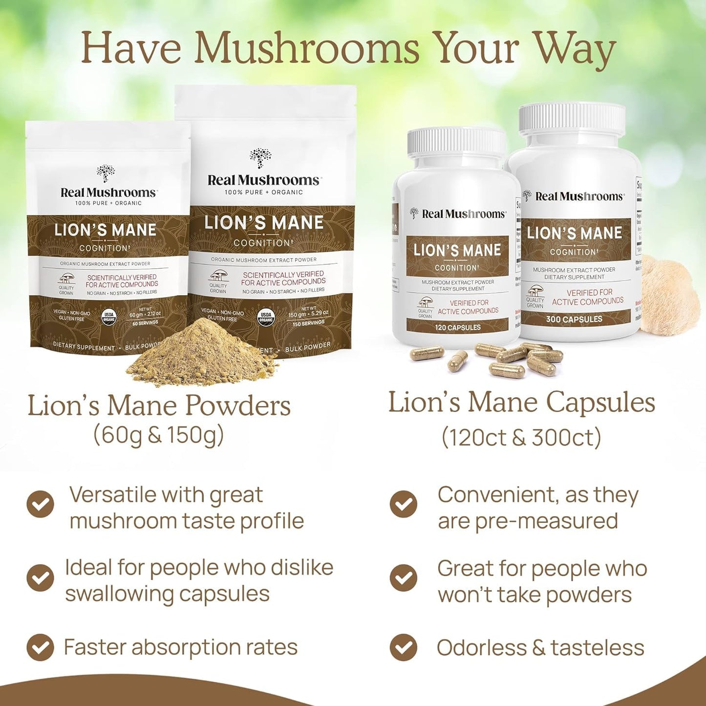 Lions Mane Mushroom Cognition Capsules (120 Capsules) Lions Mane Mushroom Powder