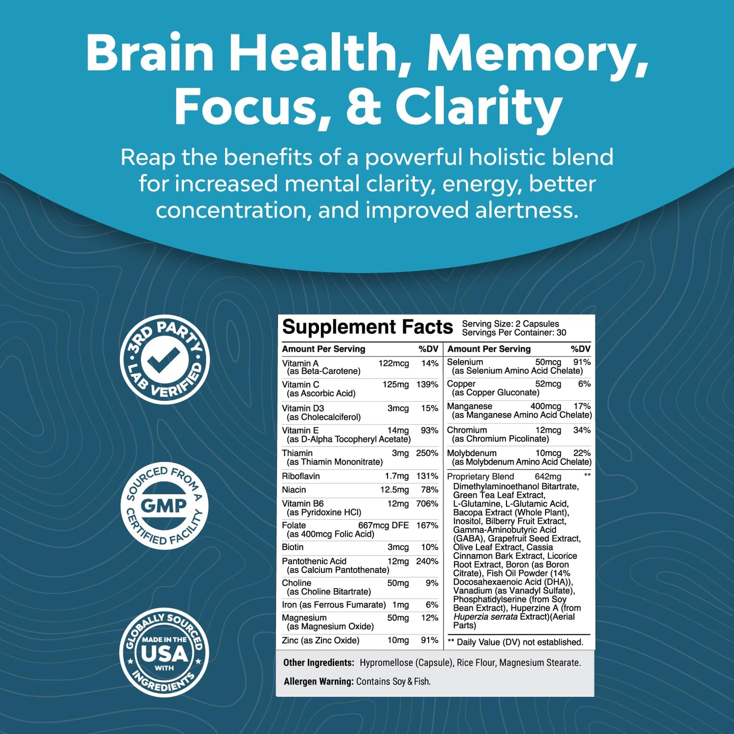 Nootropics Brain Support Supplement - Mental Focus Nootropic Memory Supplement