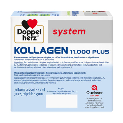 Doppelherz - Kollagen 11000 Plus - Collagen hydrolysate, chondroitin Sulphate, Vitamins C and D and Trace Elements - for Bones, cartilages and tendons - Wild Berry Flavour Liquid- 30 Bottles of 25ml