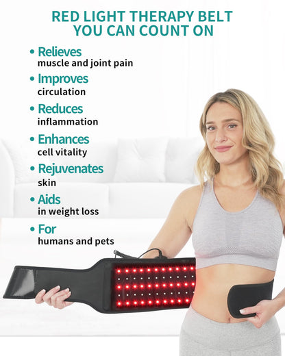 Nekteck Red Light Therapy Belt for Body, Wireless Near-Infrared Light Pad for Pain Relief, Inflammation