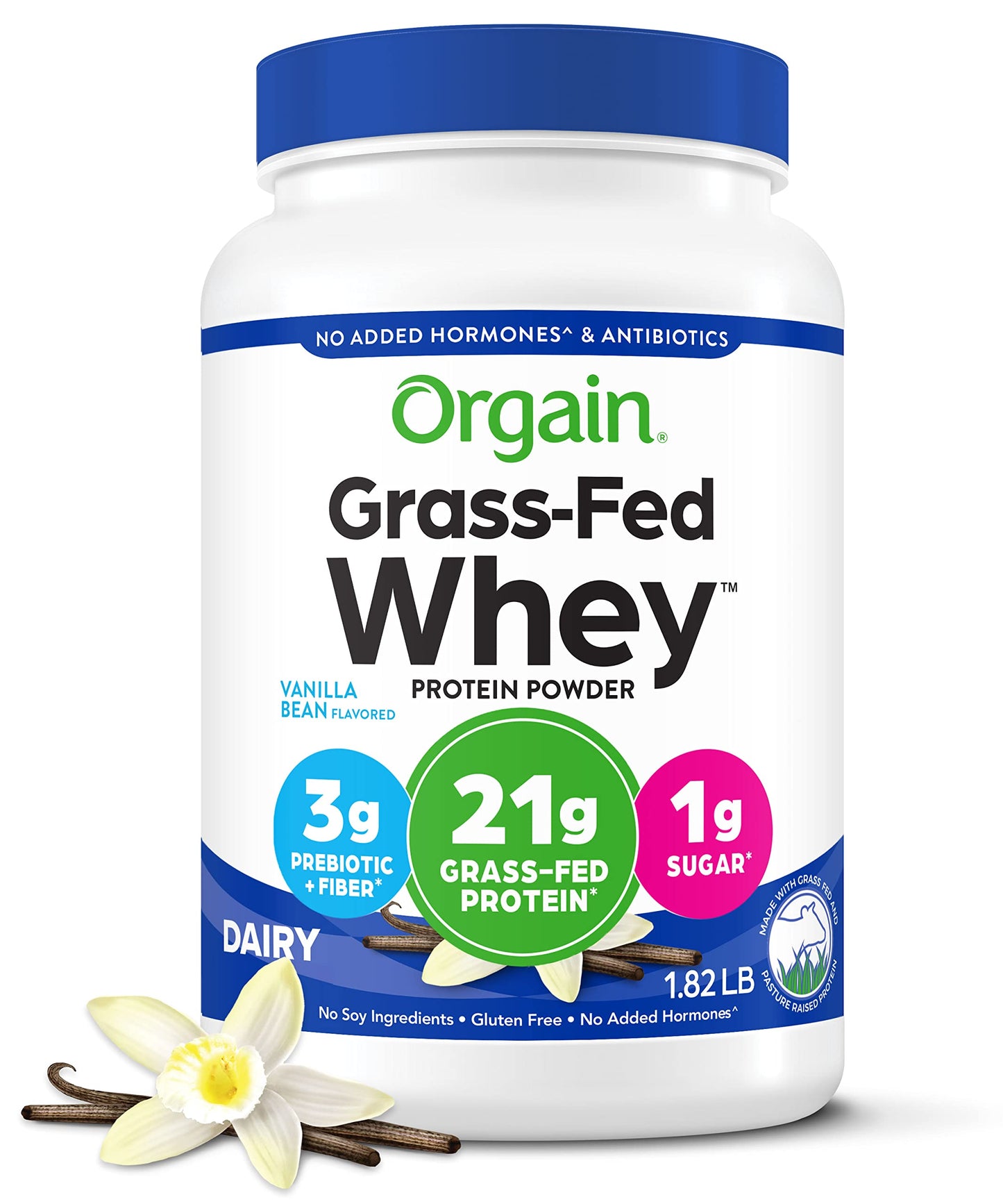 Orgain Whey Protein Powder, Vanilla Bean - 21g Grass Fed Dairy Protein, Gluten Free