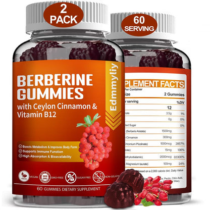 Berberine Gummies 1600mg with Ceylon Cinnamon Sugar Free High Potency Berberine