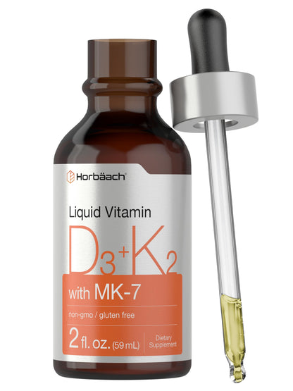 Horbäach Vitamin D3 + K2 Liquid Drops | with MK7 | 2 Fl Oz | Vegetarian | Non-GMO