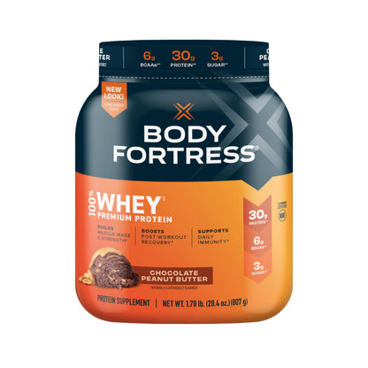 Body Fortress 100% Whey, Premium Protein Powder, Chocolate Peanut Butter, 1.78lbs 