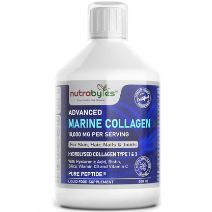 Marine Collagen Liquid 10000mg Sugar Free, Hydrolysed Peptides | Hyaluronic Acid, Biotin, Silica, Vitamin C, Vitamin D3