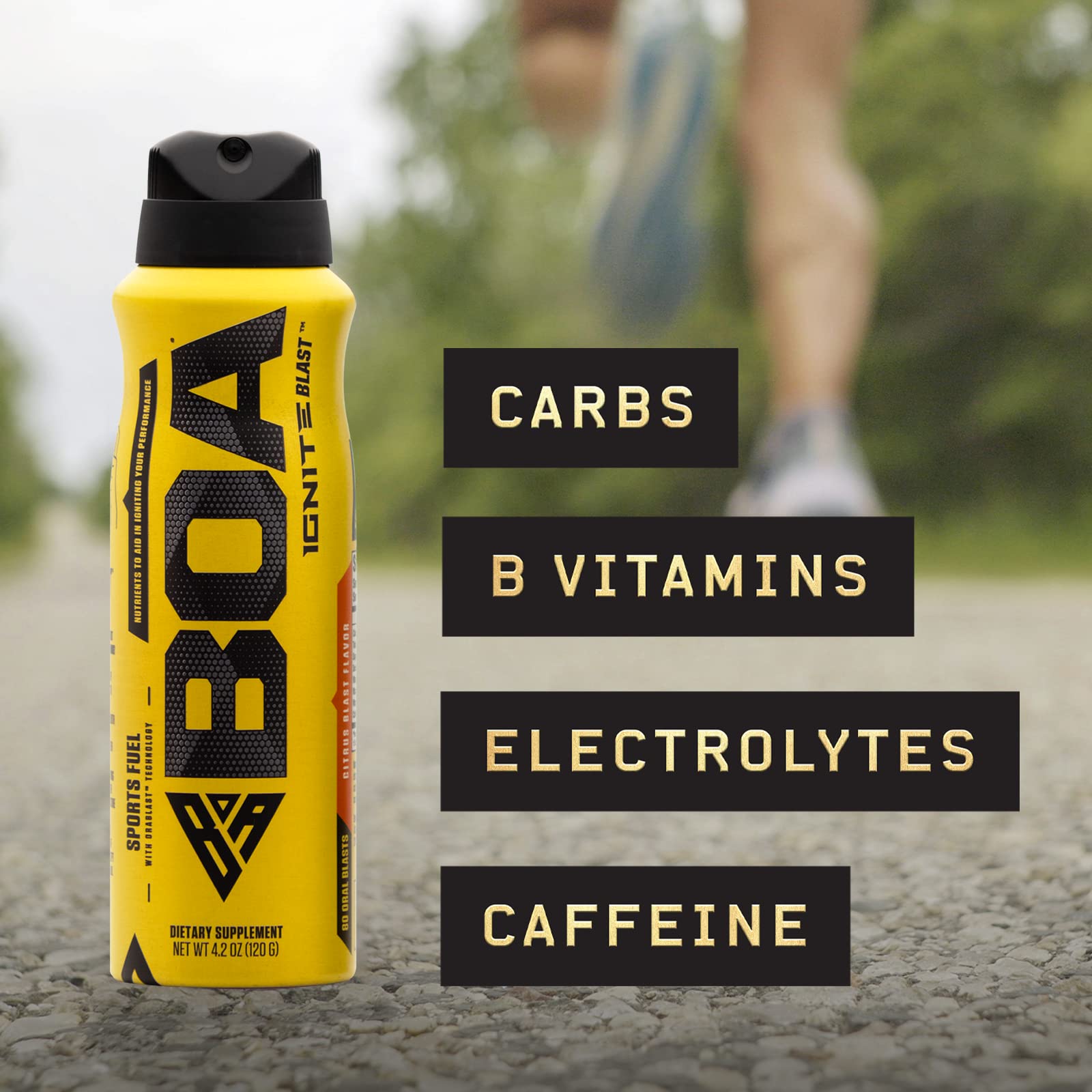 BOA Ignite Blast – Oral Aerosol Rapid Energy Solution – Pre Workout with Caffeine, B Vitamins, Electrolytes, Carbohydrates (Citrus Flavor)