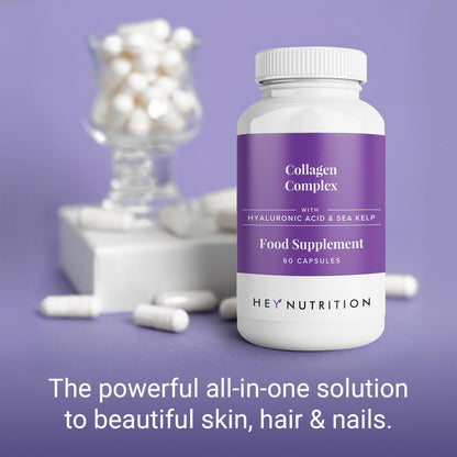 Hey Nutrition Collagen Complex Hyaluronic Acid & Sea Kelp Vitamin E, C, Biotin - Healthy Nails, Skin, Hair Joints Metabolism