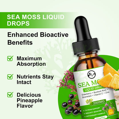 Sea Moss Liquid Drops - Irish Sea Moss 2000mg with Elderberry, Burdock Root, Bromelain