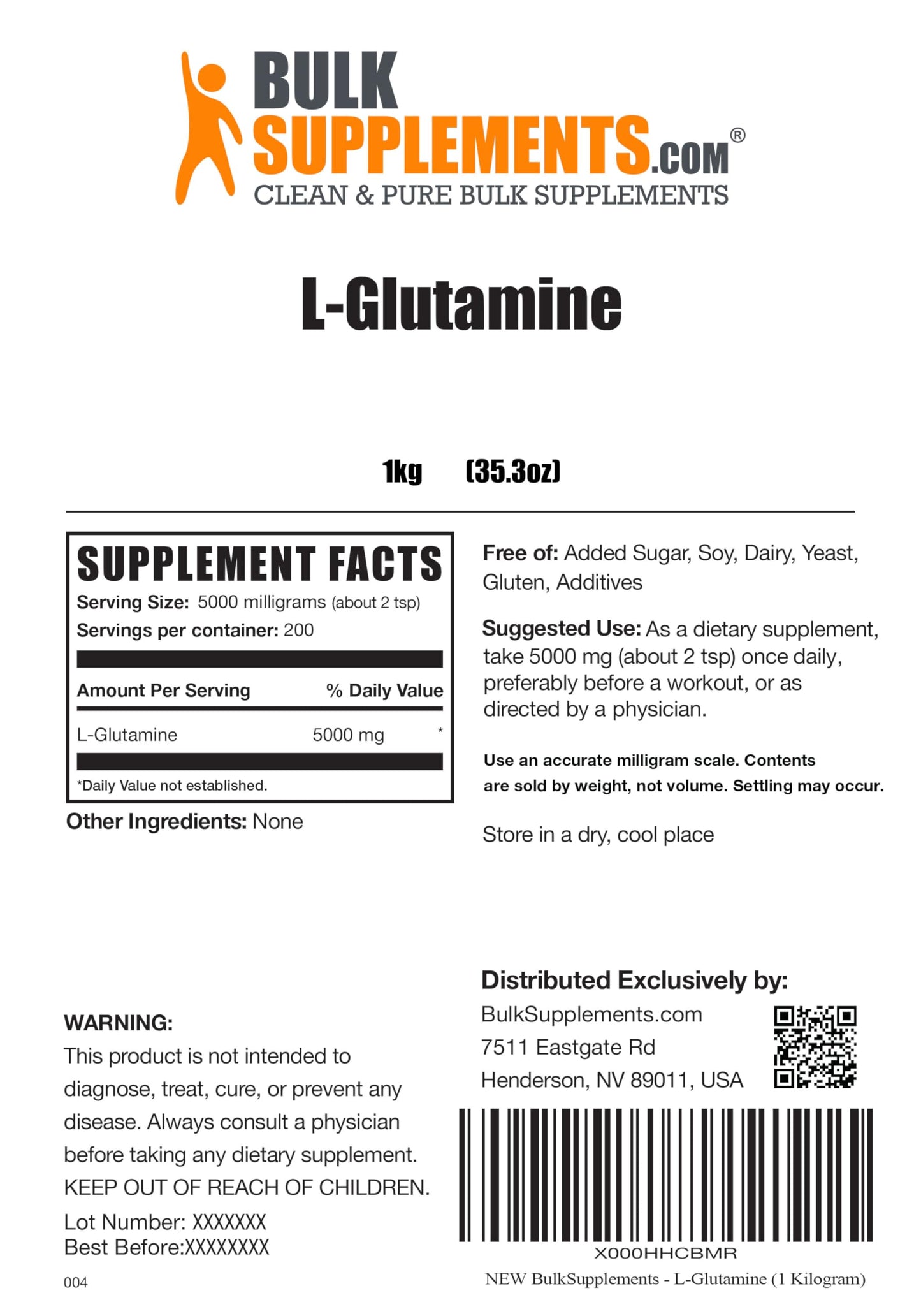 BULKSUPPLEMENTS.COM L-Glutamine Powder - Glutamine Supplement, L Glutamine