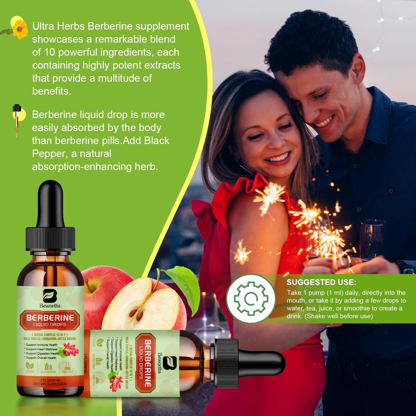 Berberine HCL Supplement - Berberine Liquid Drops with Turmeric, Bitter Melon