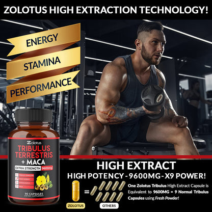 Zolotus Premium Tribulus Terrestris Capsules - 9600mg Per Serving - Combined