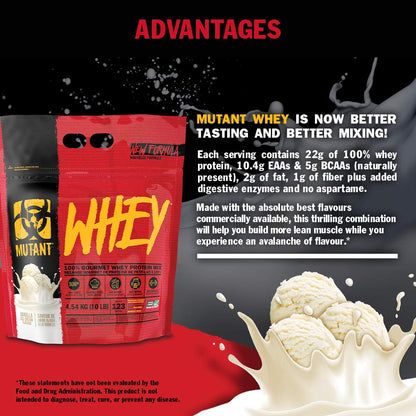 Mutant Whey – 100% Whey Protein Powder, Gourmet Taste, 22g of Protein, 10.4 g EAAs, 5 g BCAAs