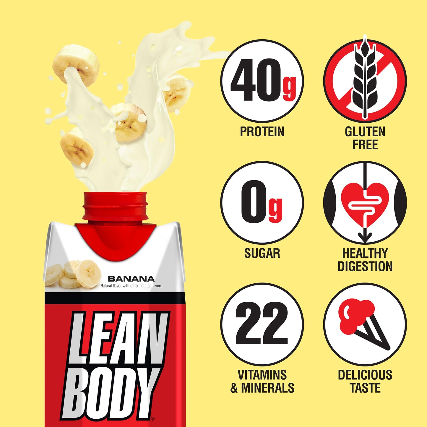 Lean Body Ready-to-Drink Banana Protein Shake, 40g Protein, Whey Blend, 0 Sugar