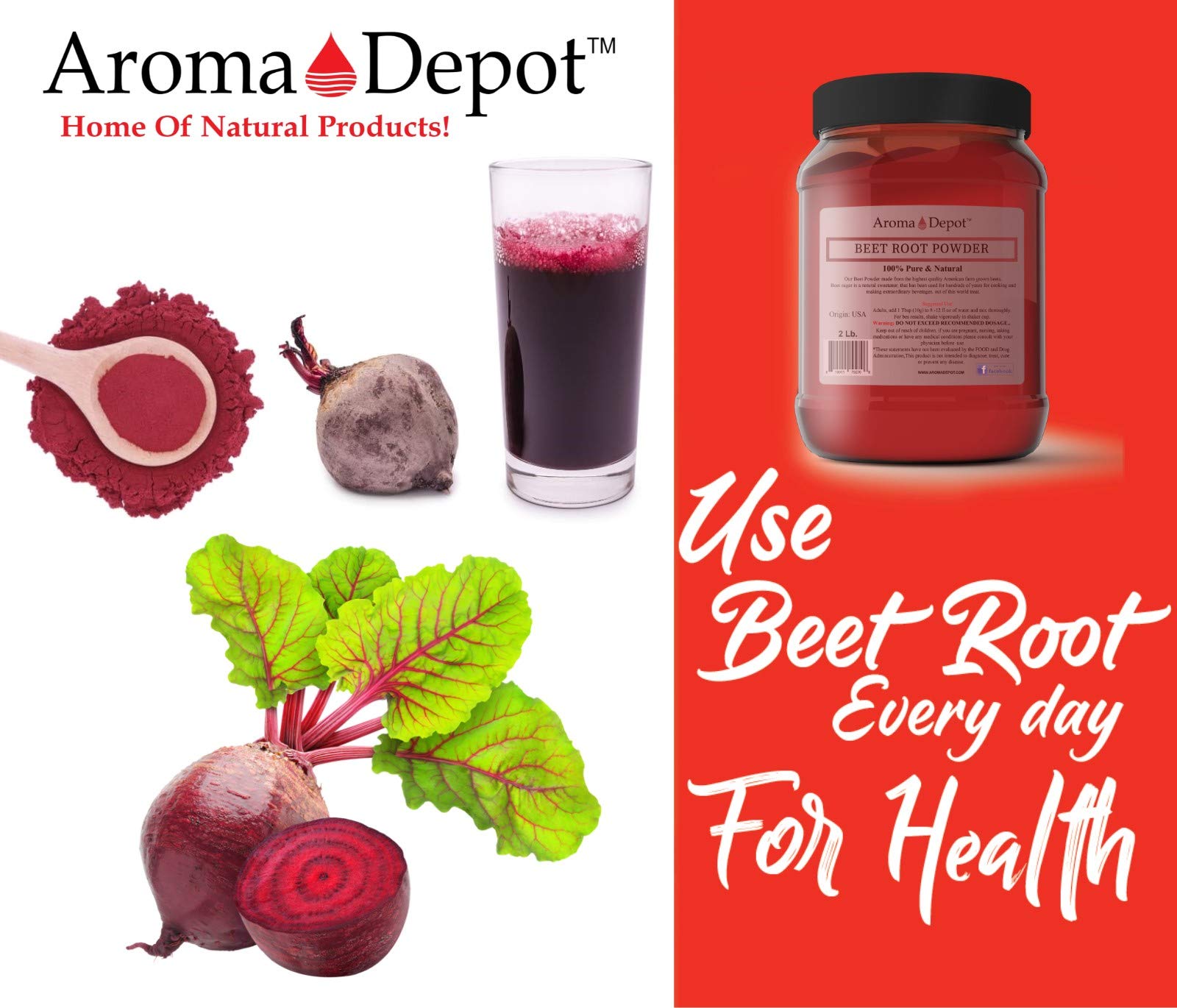 Beet Root Powder 5 lb. by Aroma Depot Raw & Non-GMO I Vegan & Gluten Free I Nitric Oxide Booster I Boost Stamina and Increases Energy I Immune System Booster I 100% Natural