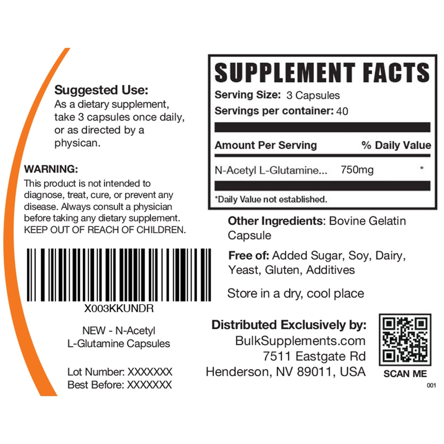 BULKSUPPLEMENTS.COM N-Acetyl L-Glutamine Capsules - Glutamine Supplement