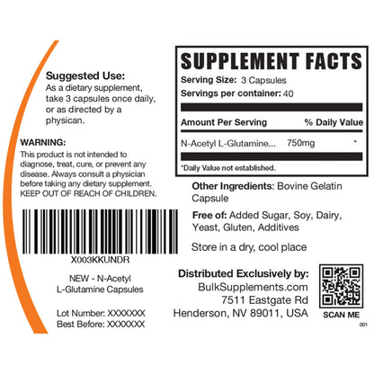 BULKSUPPLEMENTS.COM N-Acetyl L-Glutamine Capsules - Glutamine Supplement