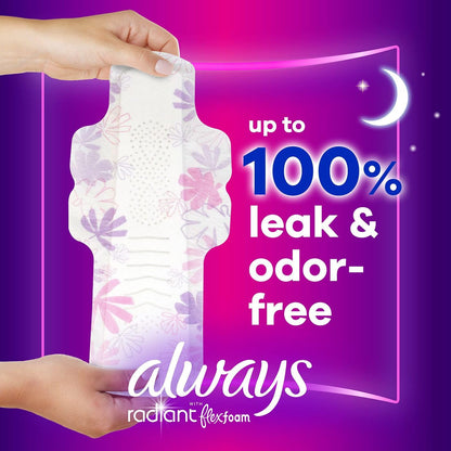 Always Radiant Feminine Pads for Women, Size 4 Overnight Pads