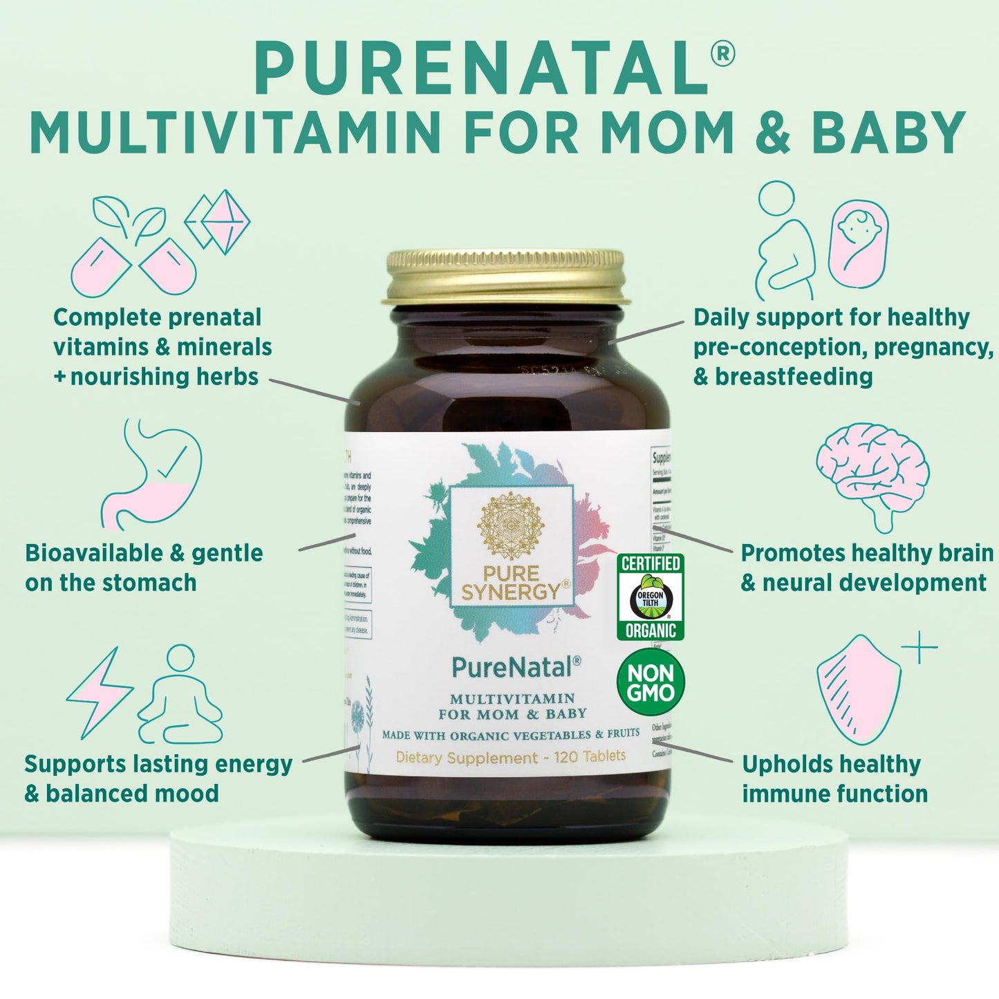 PURE SYNERGY PureNatal Prenatal Vitamins | Vegan Supplement Made with Organic Whole Foods