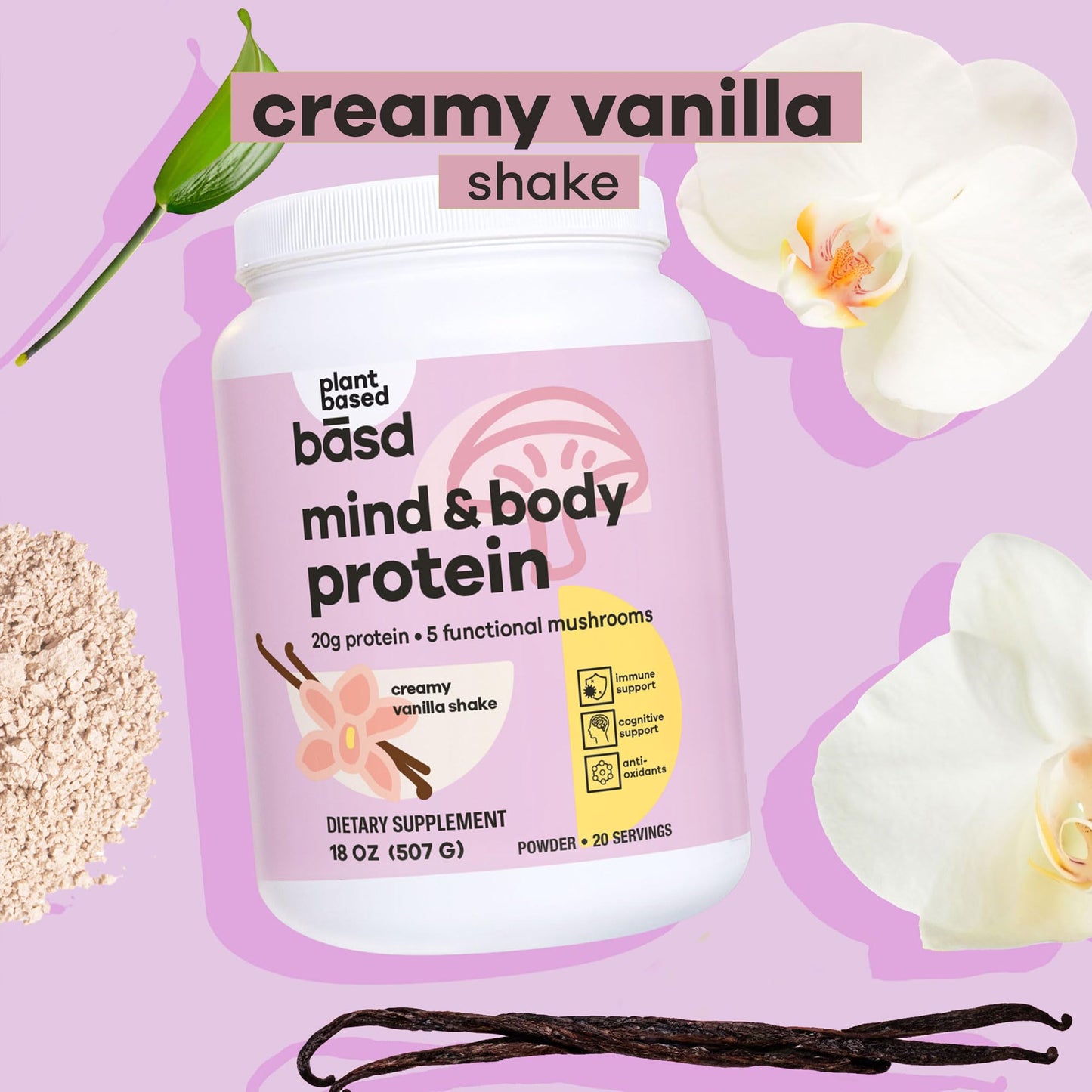 basd Mind & Body Protein, Creamy Vanilla Shake | Plant-Based Protein | Vegan, Gluten-Free