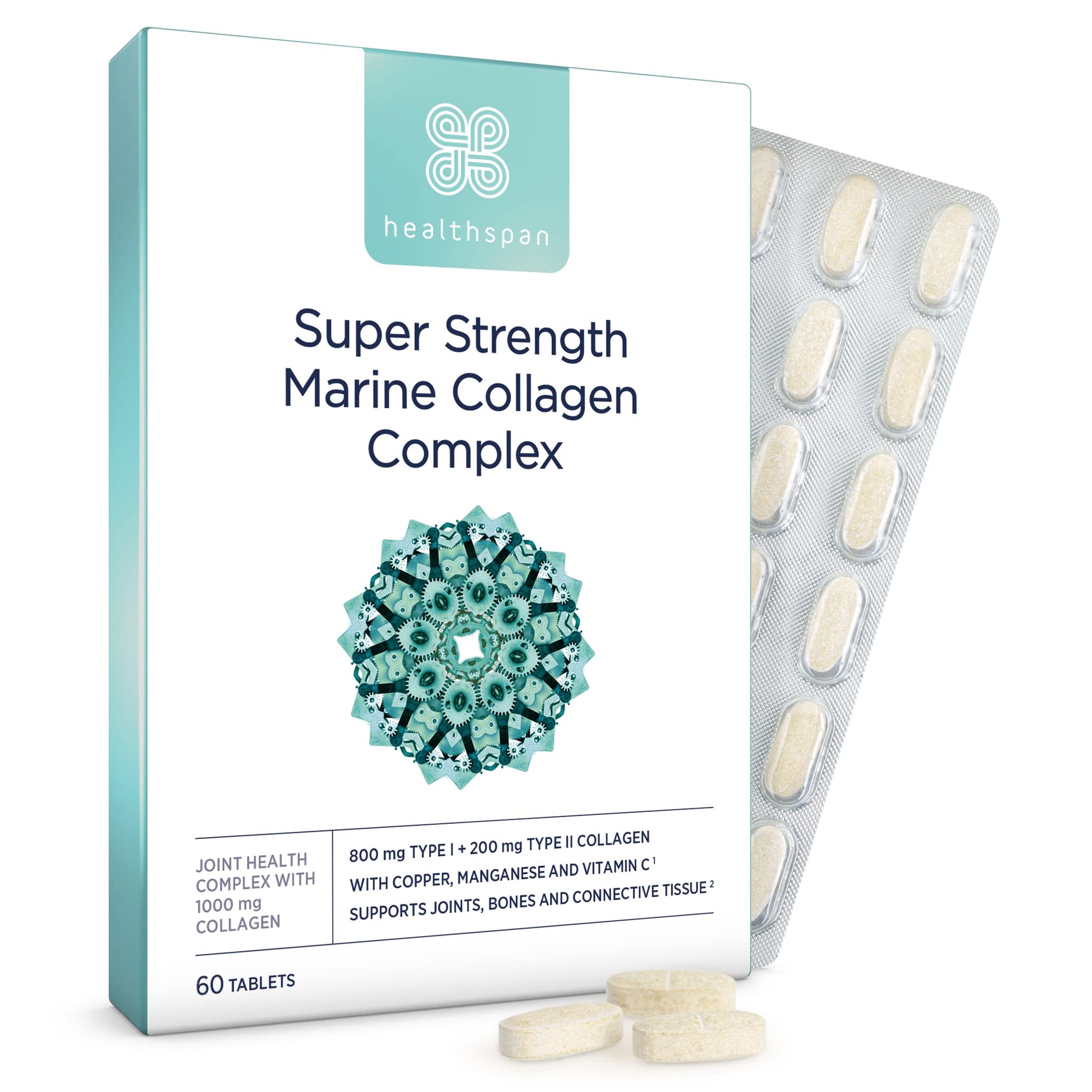 Healthspan 1,000mg Marine Collagen Complex 60 Tablets | 800mg Type I + 200mg Type II Collagen