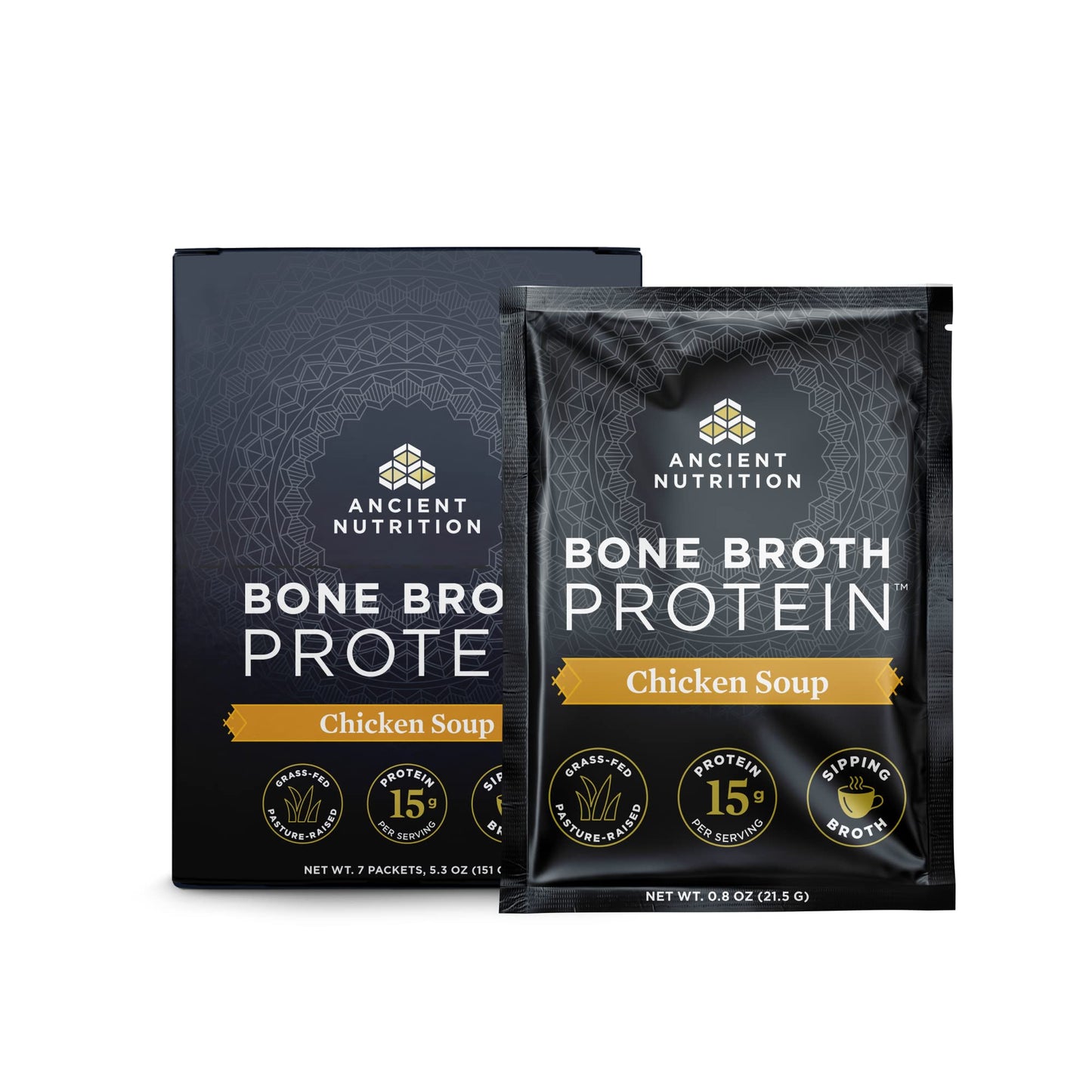 Bone Broth Protein Powder by Ancient Nutrition, Chicken Soup Packets, Grass-Fed Chicken