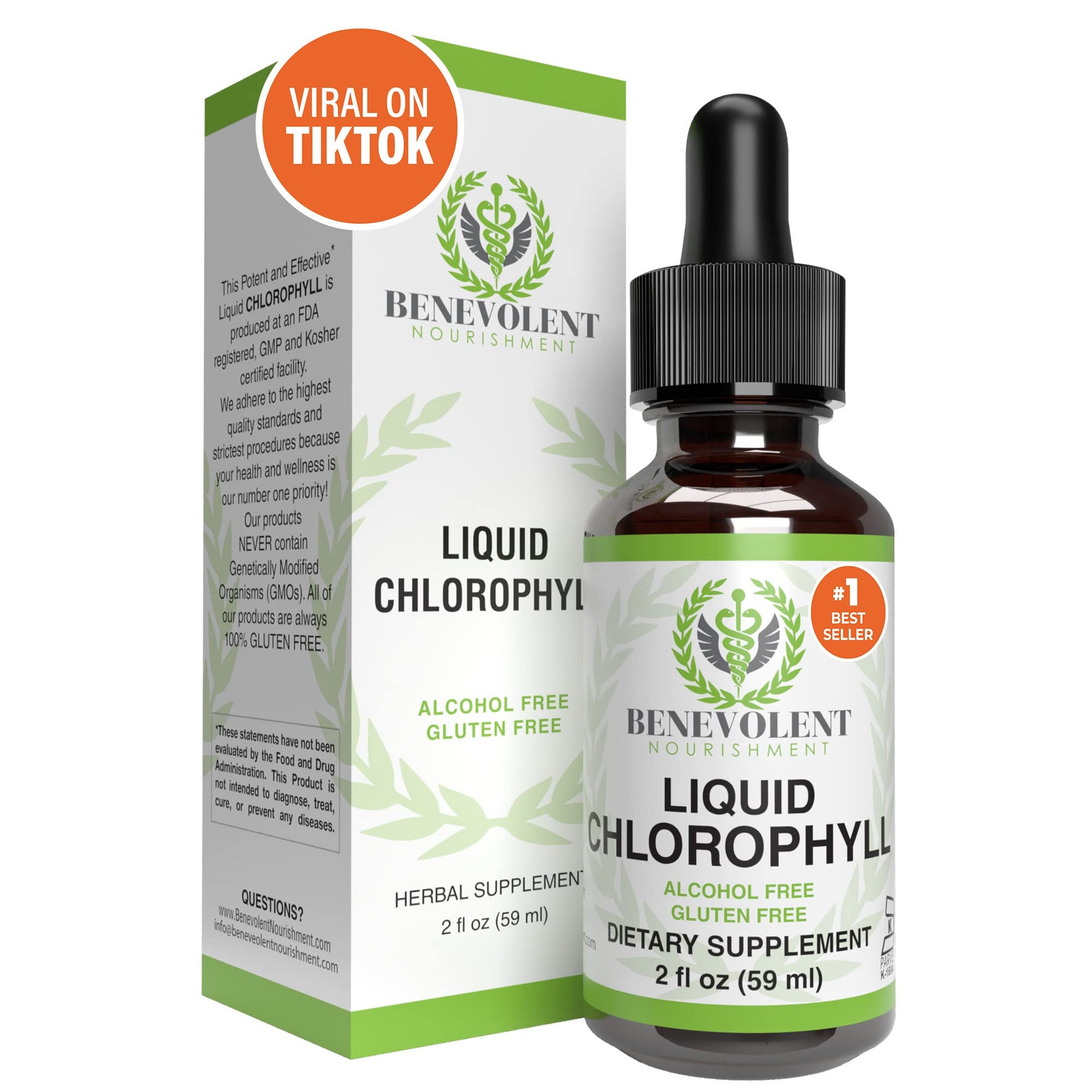 Benevolent Chlorophyll Liquid Drops - 100% Natural + 4X Potency Concentration for Energy