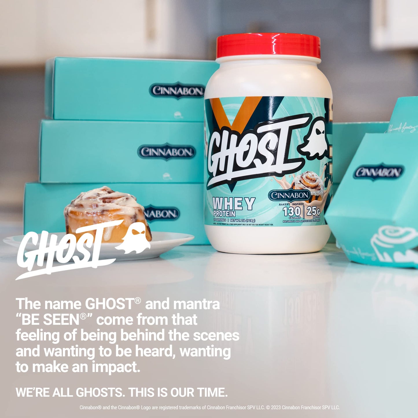 GHOST Whey Protein Powder, Cinnabon - 2LB Tub, 25G of Protein - Cinnamon Roll Flavore