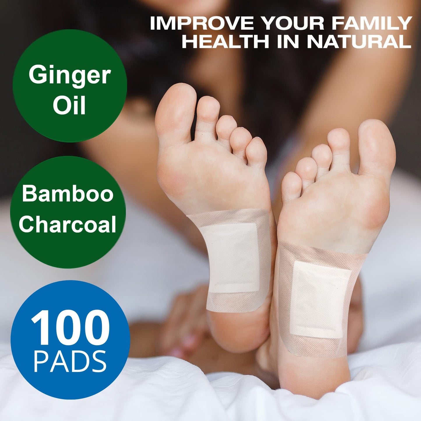 AOSORW 100 Pack Foot Pads, Ginger Oil Bamboo Charcoal Foot Pads, Foot Care Patch