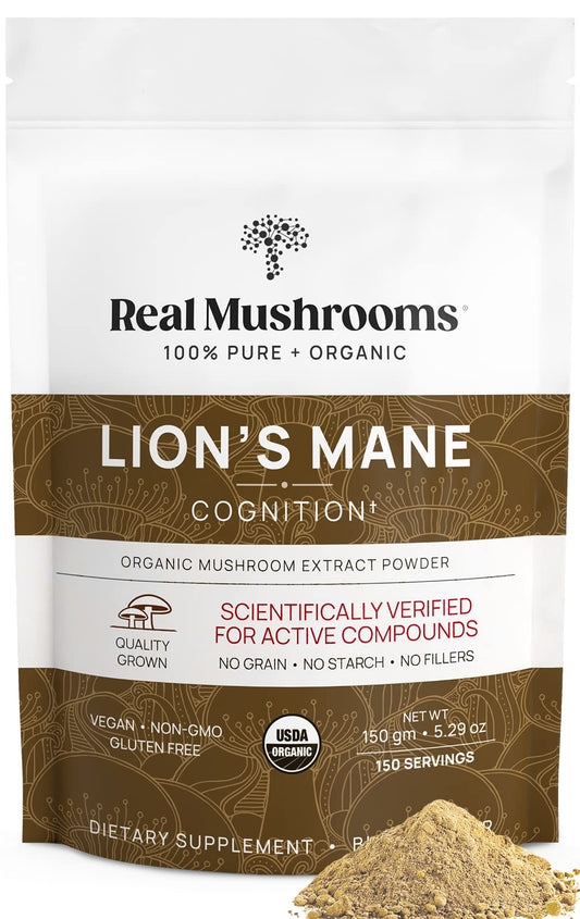 Real Mushrooms Lion’s Mane Powder - Organic Lions Mane Mushroom Extract 