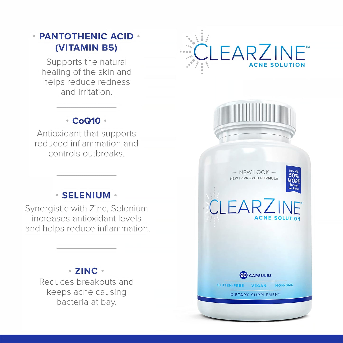 ClearZine Acne Pills for Teens & Adults (3 Bottles) | Clear Skin Supplement, Vitamins