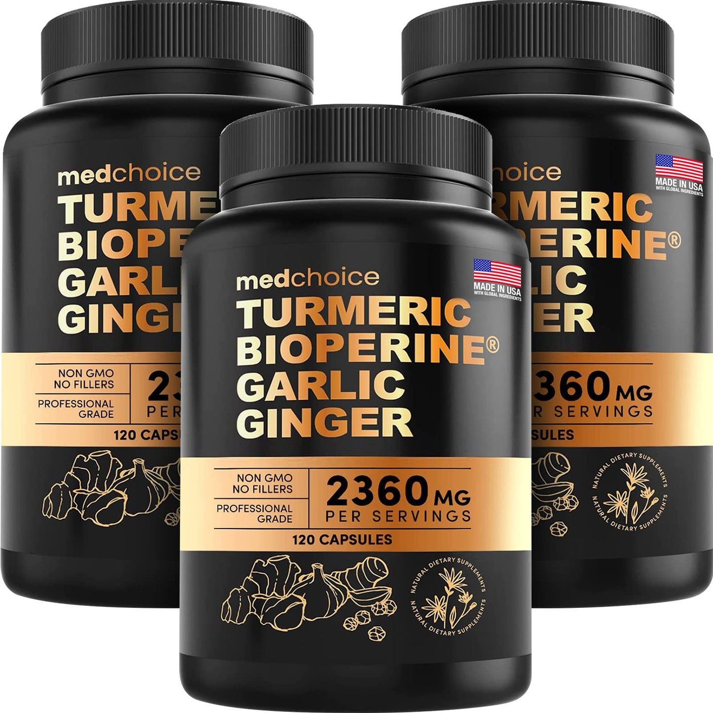 4-in-1 Turmeric and Garlic Supplements with Bioperine 2360 mg (360 ct) Turmeric Ginger 