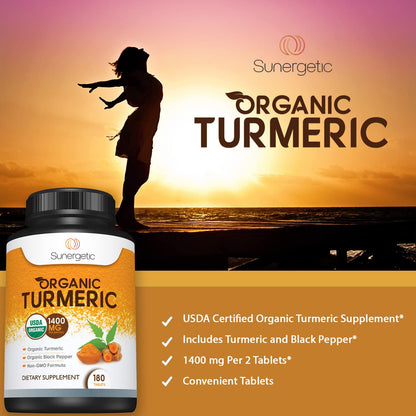 Sunergetic USDA Certified Organic Turmeric Supplement – Includes Organic Turmeric