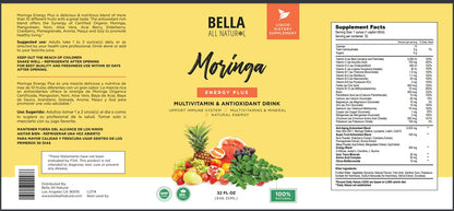 Bella All Natural Moringa Juice Energy Plus - Multivitamin and Antioxidant Drink - 32oz