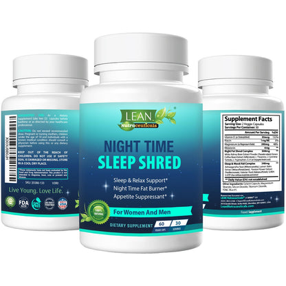 Night Time Sleep Shred Fast Fat Burner, Weight Loss Aid Pill, Appetite Suppressant Carb