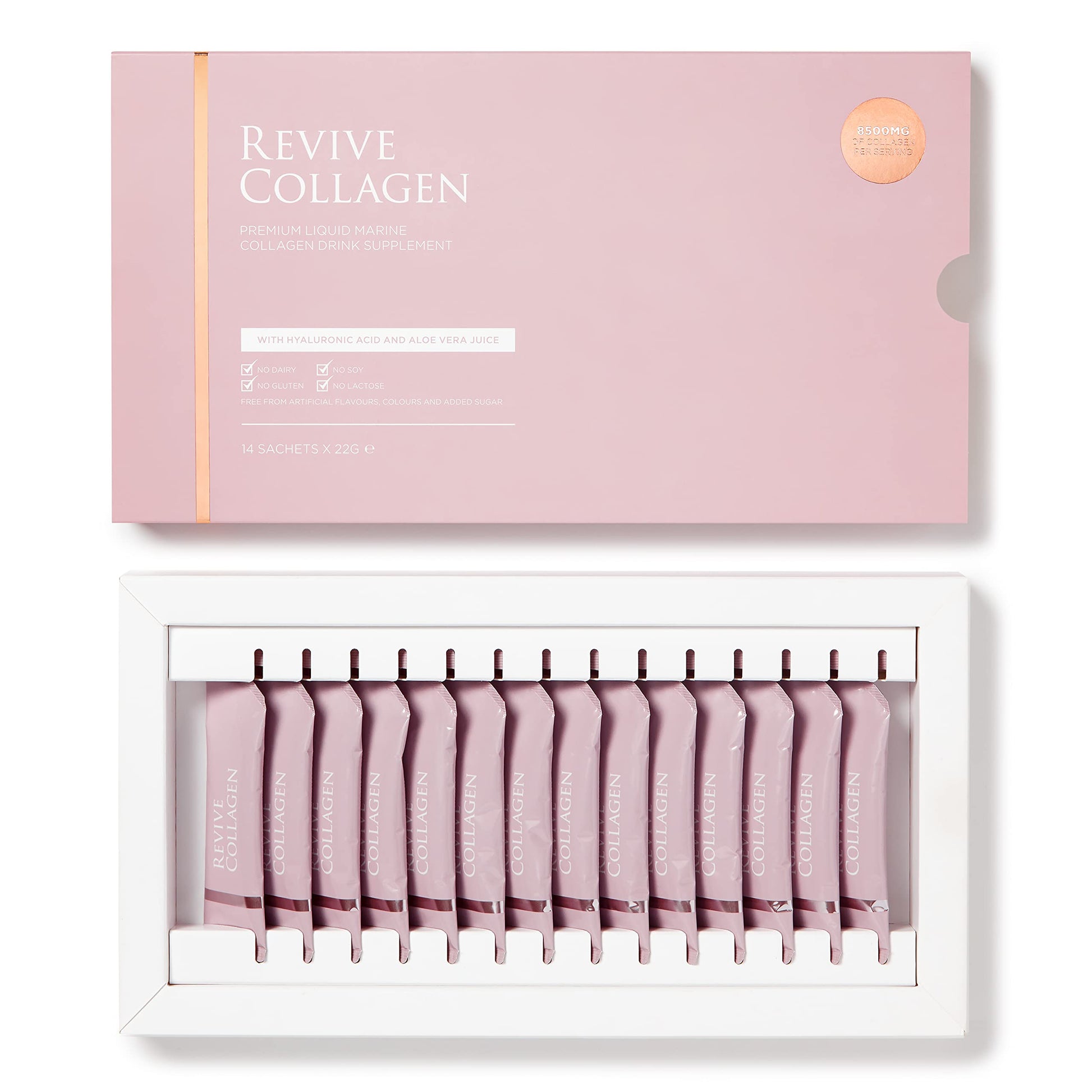 Revive Collagen Premium 8,500mg Hydrolysed Marine Collagen Drink with Added Hyaluronic Acid & Aloe Vera 