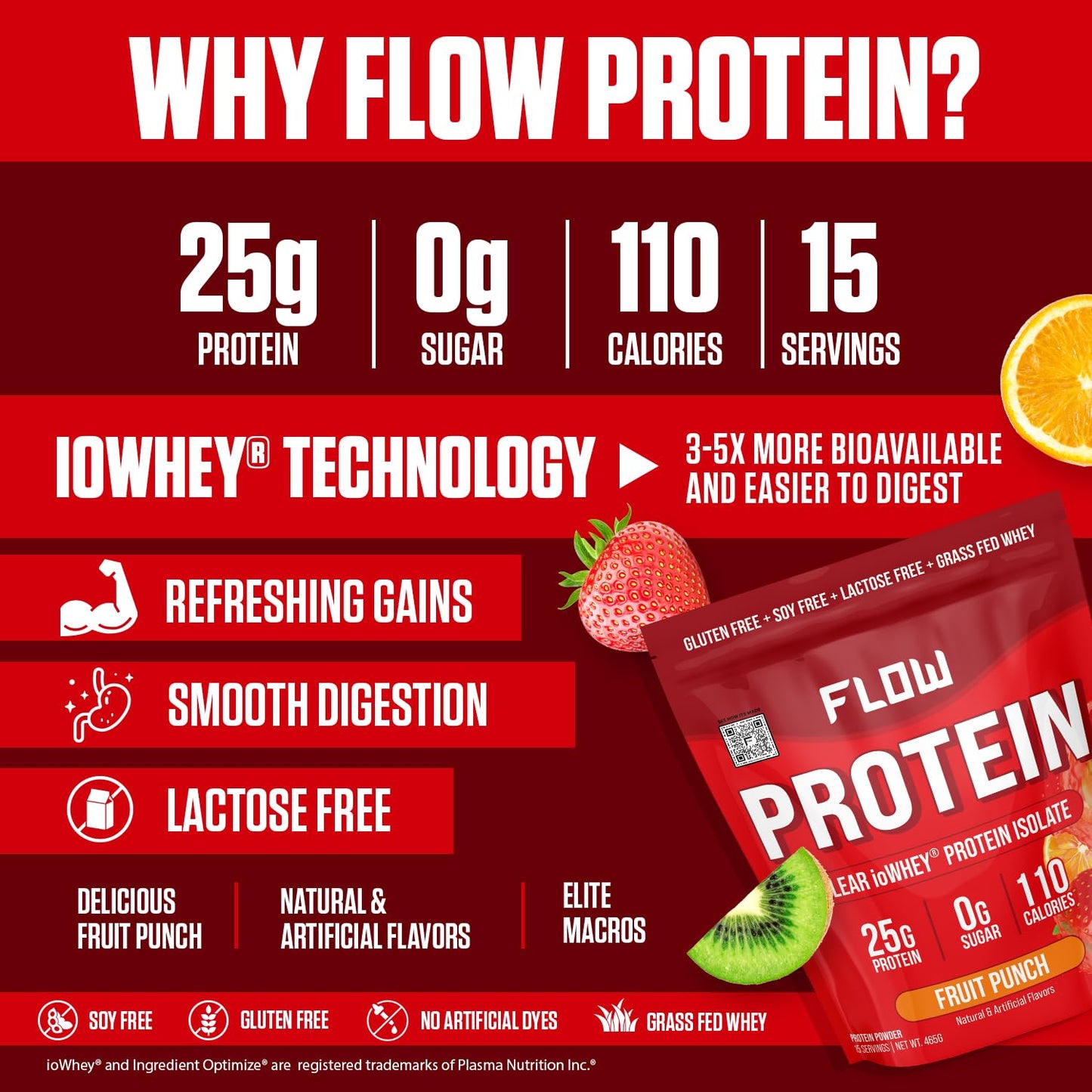 Flow Supps Clear Whey Isolate Protein Powder, Fruit Punch - 15 Servings, 25g Protein