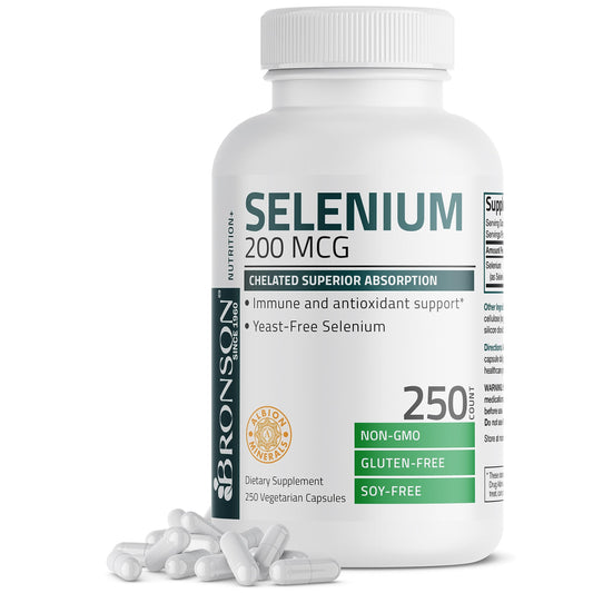 Bronson Selenium 200 mcg – Yeast Free Chelated Amino Acid Complex - Essential Trace 