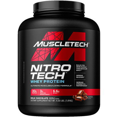 Muscletech Whey Protein Powder (Milk Chocolate, 4 Pound) - Nitro-Tech Muscle Building