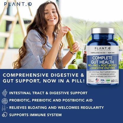 4-in-1 Prebiotic Probiotic & Postbiotic for Women & Men, Complete Gut & Digestive Support