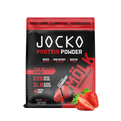 Jocko Mölk Whey Protein Powder (Strawberry) - Keto, Probiotics, Grass Fed, Digestive 