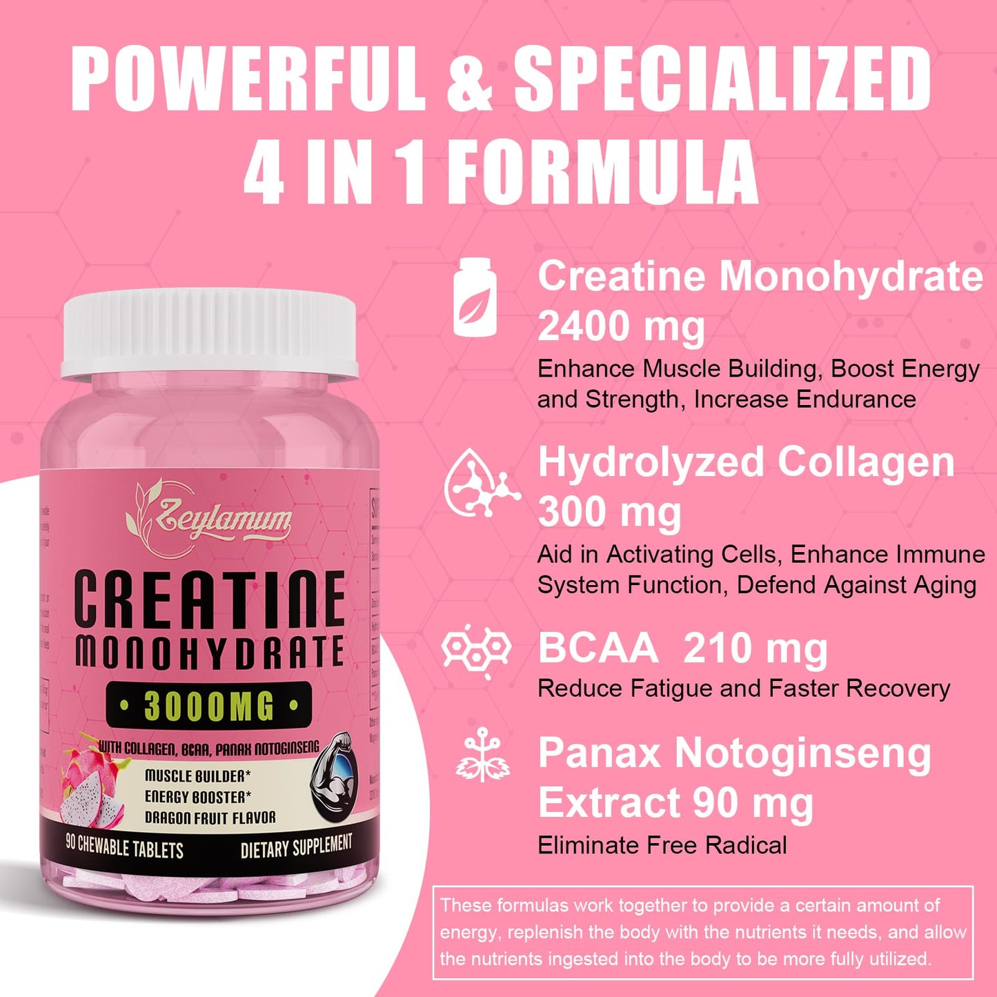 Creatine Monohydrate for Women, Creatine Supplement 3000mg, with Hydrolyzed