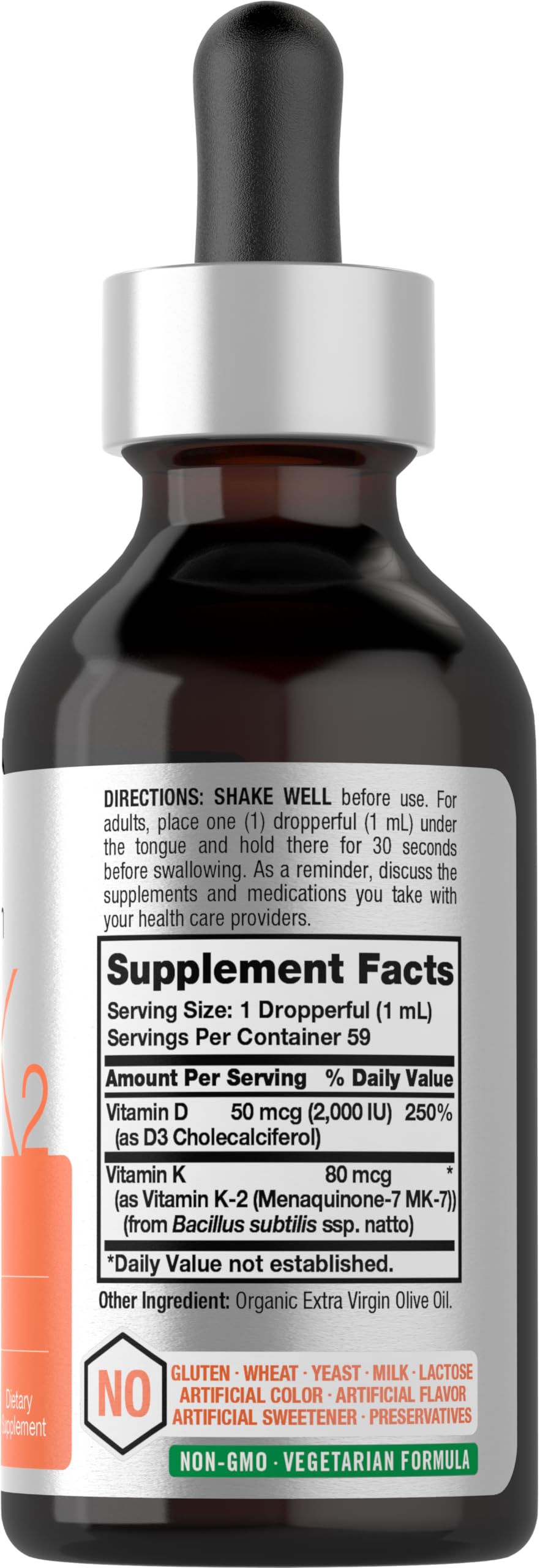 Horbäach Vitamin D3 + K2 Liquid Drops | with MK7 | 2 Fl Oz | Vegetarian | Non-GMO