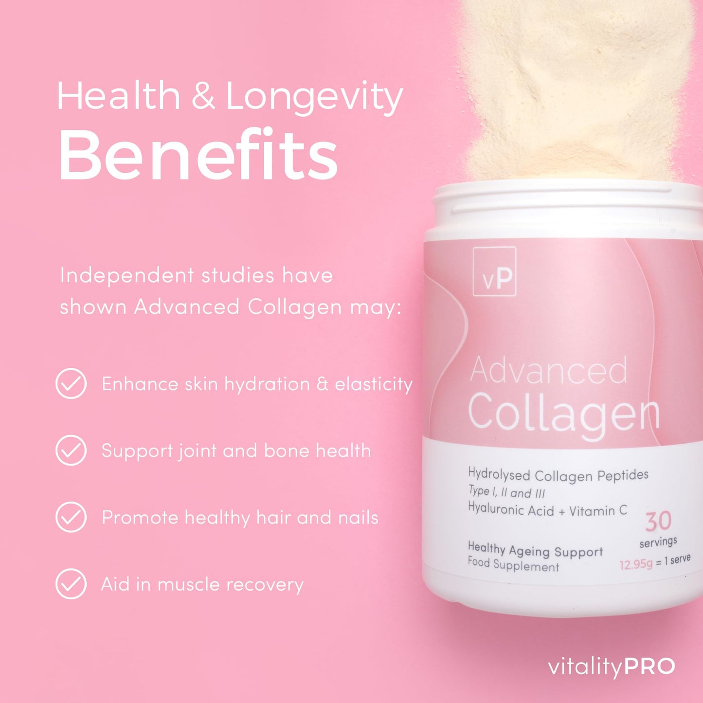 Advanced Collagen with Hyaluronic Acid - 12.95g x 30 Servings - Type 1 2 3