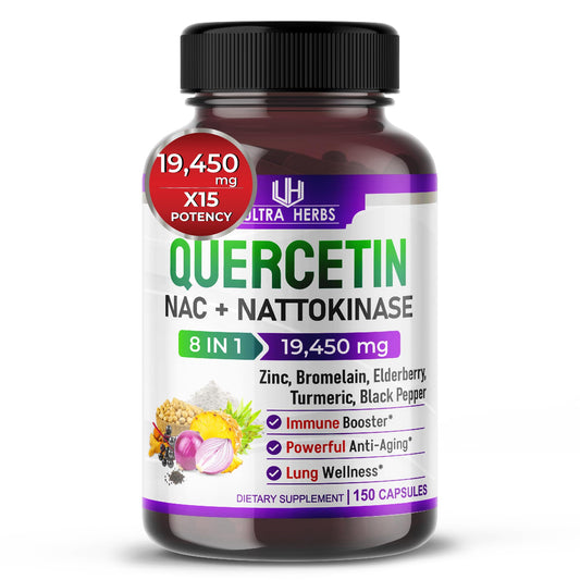 Quercetin 19,450mg 8 IN 1 with NAC, Nattokinase, Zinc, Bromelain, Elderberry, Turmeric