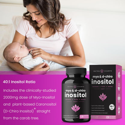 NutraChamps Myo-Inositol & D-Chiro Inositol Supplement | Ovarian & PCOS Support