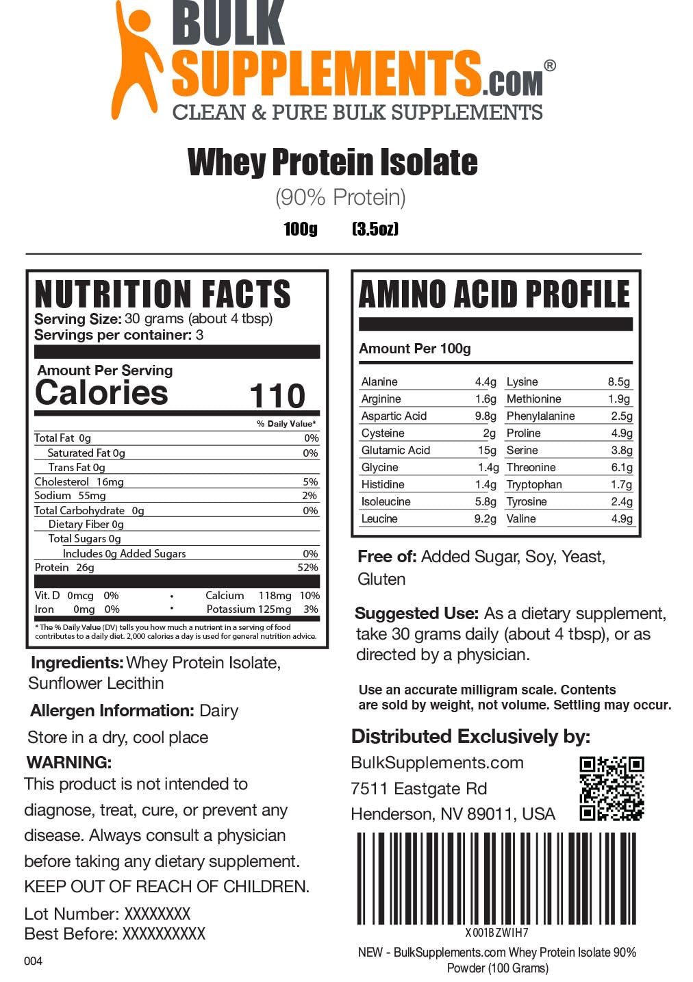 BULKSUPPLEMENTS.COM Whey Protein Isolate Powder - Unflavored Protein Powder